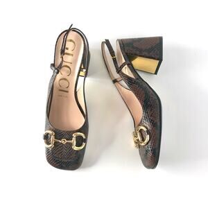 Gucci Baby Horsebit Snake Emboss Slingback Platform Heel Pumps 39
